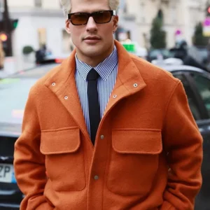 Trendy Pocket Single Breasted Men Jacket 2024 Autumn Turn Down Collar Long Sleeve Casual Warm Coat Men's Chic Solid Outwear