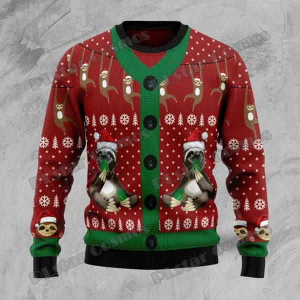 PLstar Cosmos Sloth Slow Down Pattern 3D Printed Men's Ugly Christmas Sweater Winter Unisex Casual Warm Knitwear Pullover MY36 - Image 4