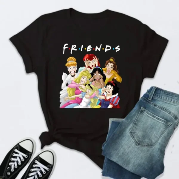 Kawaii Princess Anime T Shirt Women Black T-shirt Cute Cartoon Cinderella's T Shirt Fashion Friends Tshirt Female Clothes - Image 4