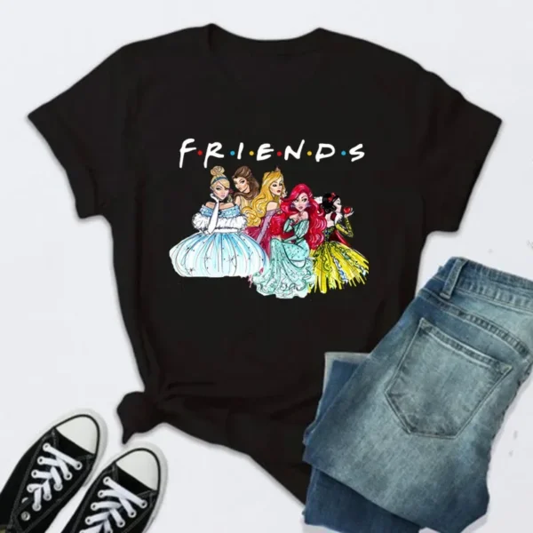 Kawaii Princess Anime T Shirt Women Black T-shirt Cute Cartoon Cinderella's T Shirt Fashion Friends Tshirt Female Clothes - Image 2