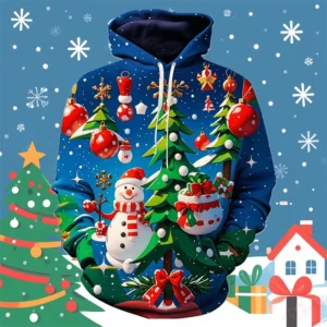Autumn Fashion 3D Merry Christmas Printed Hoodies Snowmen Snowflakes Graphic Hooded Sweatshirts Christmas Ornament Mens Clothing