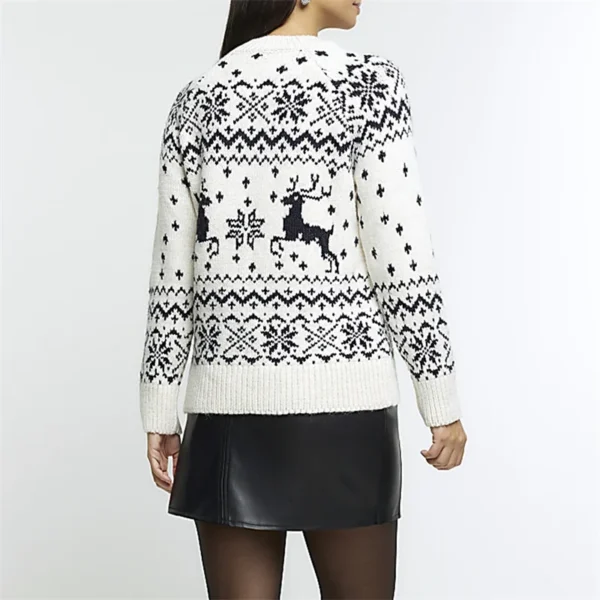 Lamuusaa Christmas Sweater Women Classic Reindeer Snowflake Print Long Sleeve Round Neck Knit Jumper Warm Tops Winter Streetwear - Image 6