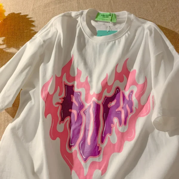 Summer Vintage Women T-Shirt Love Short-sleeved New Casual Female T-shirt Oversized Streetwear Punk Y2k Top Punk Harajuku Tee