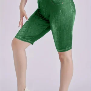 Women's Green Imitation Denim Shorts Slim Fit Leggings Casual Women's Leggings Comfortable Stretch Pants