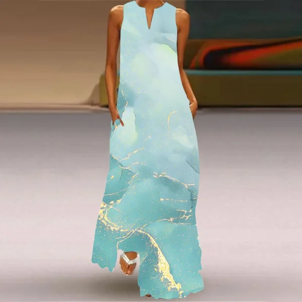 New Women's V-Neck Fashion Vest Long Skirt Casual Flower Print Maxi Skirt Evening Party Summer Comfortable And Breathable Dress - Image 3