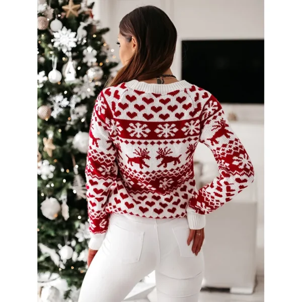 New Autumn Winter Knitted Sweater Women's Round Neck Pullover Christmas Elk Snowflake Long Sleeve Knitted Sweater - Image 5