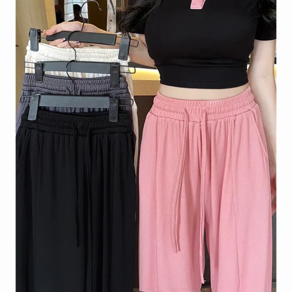 New Women Baggy Outside Summer Pants Lady Wide Leg Straight Leg Commute Trousers Female Split Design High Waisted Draping Slacks - Image 2