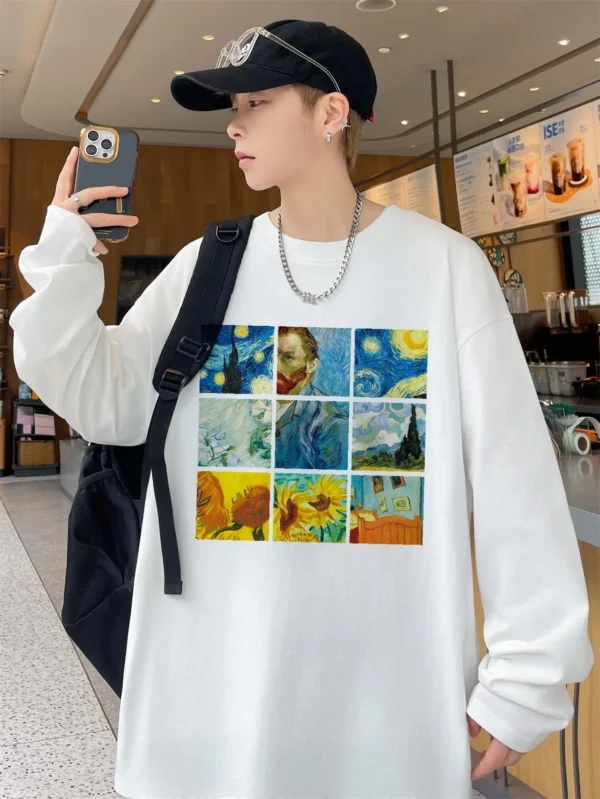 Vintage Y2k Men T-shirts Long Sleeve Designer Brand Autumn Clothing Oversize Cotton Male Tops Harajuku Tees Oil Painting Print - Image 6