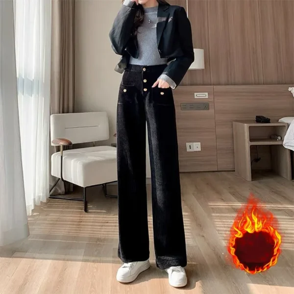 Chenille High Waist Wide Leg Pants for Women's Autumn/Winter New Loose Slimming Versatile Corduroy Straight Leg Casual Trousers - Image 5