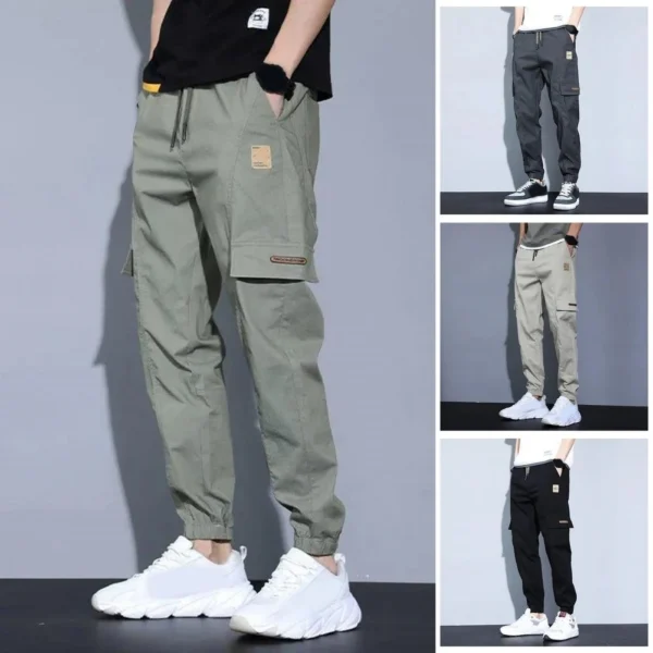 Men Pants Soft Fabric Multi Pockets Elastic Waist Spring Summer Cargo Pants Wear-resistant Jogger Trousers Simple Clothes - Image 3
