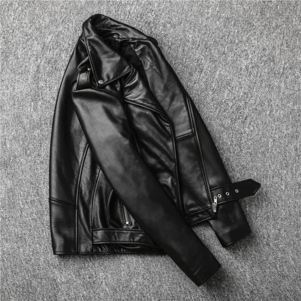 Classical Perfecto Jacket Motorcycle leather Jacket Men 100% Natural Sheepskin Men Black Genuine Leather Coat Slim Moto Jacket - Image 3