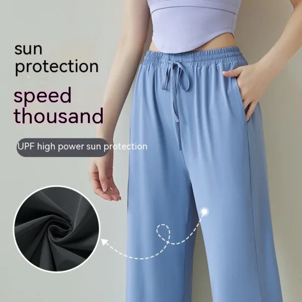 Summer Ice Feeling Casual UV Protection Draped Slim Quick Dry Sweatpants Breathable Thin Section Open Wide Leg Sun Pants - Image 3