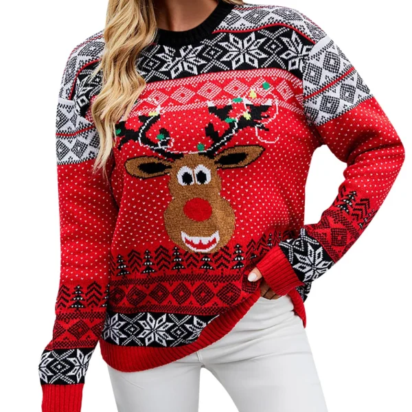 Fashion 2024 Women'S Sweater Women'S Long Sleeve Crew Neck Christmas Deer Knit Pullover Ofertas Y LiquidacióN Todo Barato - Image 2