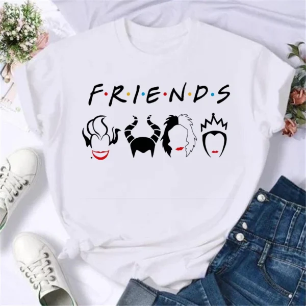 Summer Disney Cartoon Spoof Villain Princess Fun Printing Tops 90s Anime T-shirt Summer Y2K Women's Fashion Cotton T-shirt - Image 2