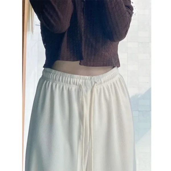 Autumn Winter Thick White All-match High Waist Straight Trousers Corduroy Casual Drawstring Loose Womens Wide Leg Sports Pants - Image 3