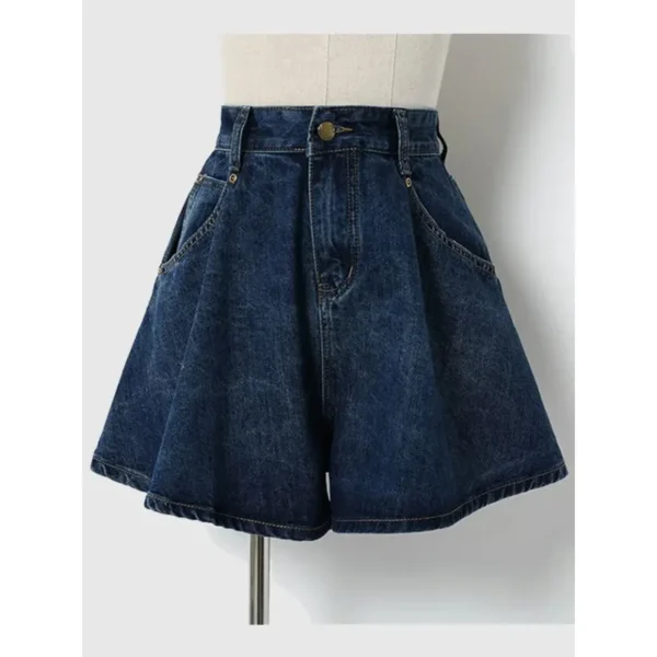 High Waisted Denim Shorts for Women, Dark Blue, Wide Leg, Loose Jeans, Solid, All-Match Half Pants, Summer, 2021, S-4XL - Image 2