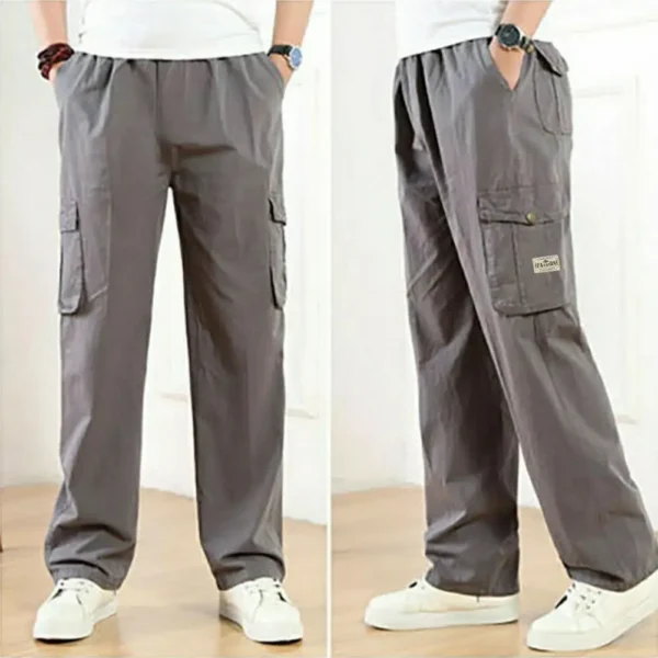 Men Pants Wide Leg Elastic Waist Multi Pockets Soft Loose Breathable Straight Full Length Casual Streetwear Men Long Trousers - Image 5