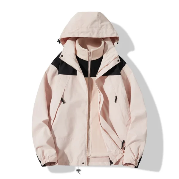3-in-1 Outdoor Waterproof Cardigan Thick Coat Autumn Winter Raincoats Camping HikingWindbreaker Men Women 2pcs Set Hooded Jacket - Image 4
