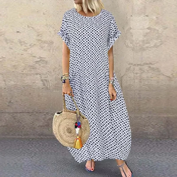 Summer Maxi Dress Women'S Vintage Dot Printed Loose Dress Casual Short Sleeve Beach Party Boho Long Dresses Robe Vestidos - Image 4