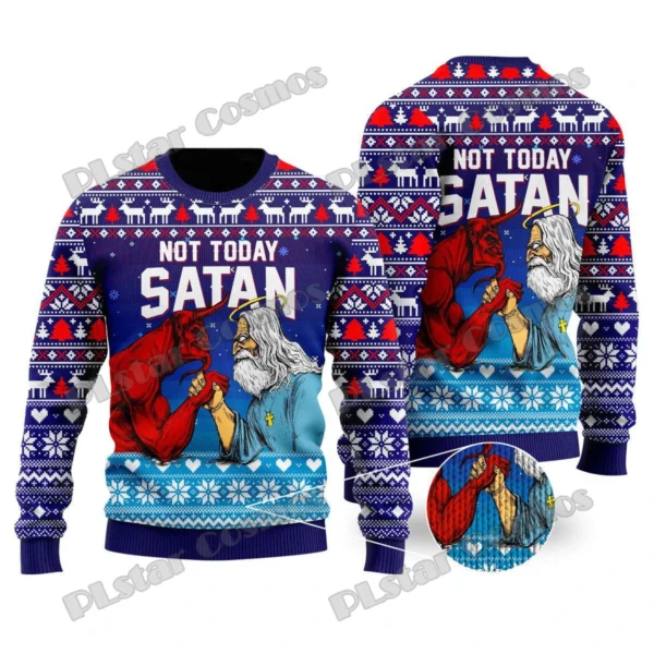 Funny Jesus Not Today Satan 3D Printed Ugly Christmas Sweater For Men & Women Winter Casual Warm Knit Pullover Sweater MY18