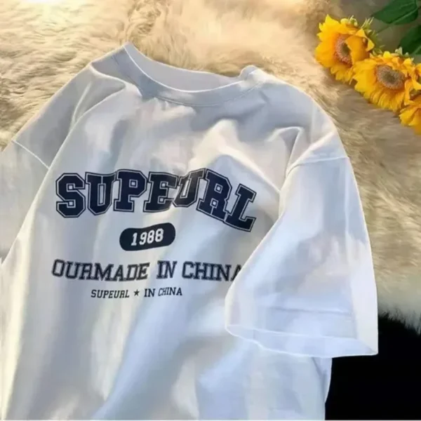 Summer Women Letter Printing Oversized Short Sleeve cotton T-shirt Man Hip Hop Short Sleeve Streetwear Vintage Clothes Loose Tee - Image 3