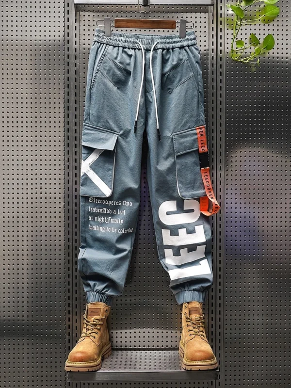 Spring/Summer Quick Drying Pants Ice Silk Nine point Work Pants Youth Men's Casual Pants Multi Pocket Drawstring Cargo Pants