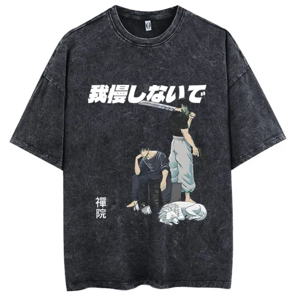 Men Streetwear Washed Acid Oversized T Shirt Japanese Anime Retro Worn Graphic Print T-Shirt Summer Cotton Short Sleeve Tees - Image 5