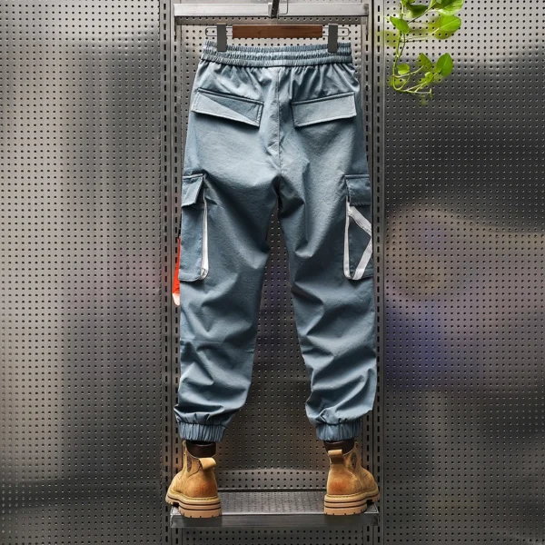 Spring/Summer Quick Drying Pants Ice Silk Nine point Work Pants Youth Men's Casual Pants Multi Pocket Drawstring Cargo Pants - Image 3