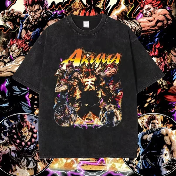 Chun Li Street Fighter T Shirt Pc Game RYU Akuma Vintage Washed Top Tees DTG Printing Short Sleeve Oversized T-shirt 100% Cotton - Image 4