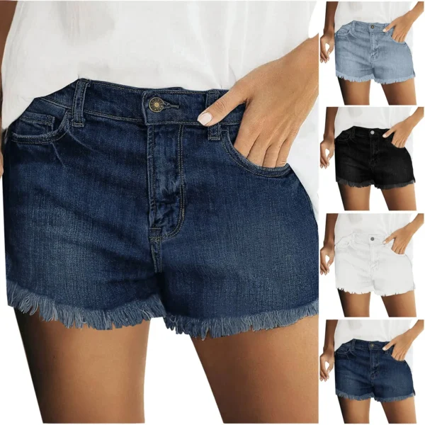 Women'S High Waist Denim Shorts Ripped Raw Hem Jean Shorts Casual Summer Cut Off Street Short With Pockets Female Streetwear - Image 5