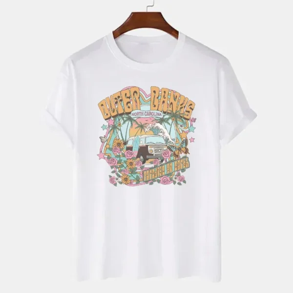 Casual Oversized Tee Surfing Outer Banks Graphic Tops Womens Retro Style T-Shirt Vacation Beach Shirt Short Sleeve Cotton Shirt - Image 4