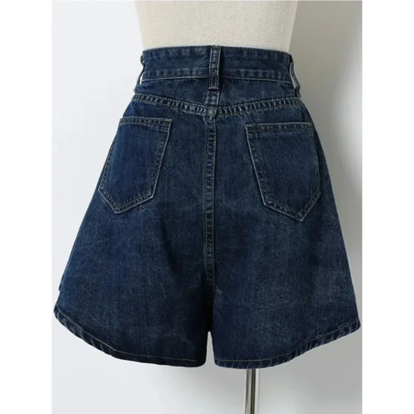 High Waisted Denim Shorts for Women, Dark Blue, Wide Leg, Loose Jeans, Solid, All-Match Half Pants, Summer, 2021, S-4XL - Image 4