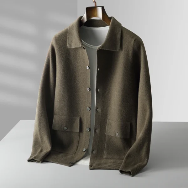 New 2023 Autumn/Winter Cashmere Cardigan Men's Polo Neck Sweater Long Sleeve Knitted Business Casual Wool Sweater Solid Color - Image 3