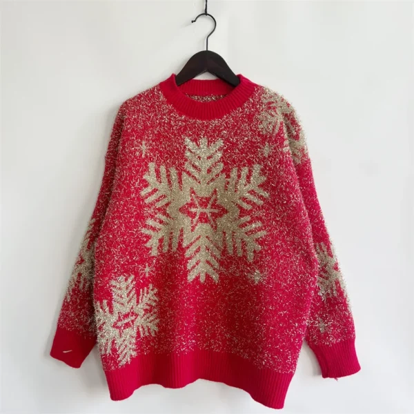OMCHION Abrigo Mujer 2023 New Year Pullover Gold Thread Jacquard Big Snowflake Elk Christmas Sweater Female New Year Clothing - Image 6