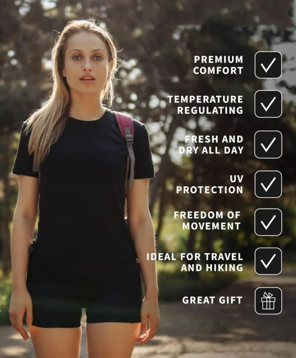 Women's 100% Merino Wool T Shirt Merino Short Sleeve Slim Fit Base Layer Tee Hiking Yoga Running Breathable Wicking Quick Drying - Image 5