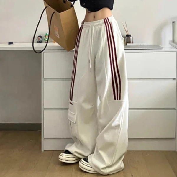 Striped Sweatpants Women Streetwear Cargo Pants Harajuku Wide Leg Joggers High Waist Baggy Sports Trousers - Image 5