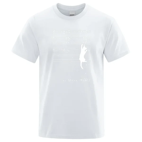 Cat Hanging On Music Score Print Short Sleeve O-Neck Cotton Tops Summer Fashion T-Shirt Oversized Casual Streetwear Men T Shirt - Image 3