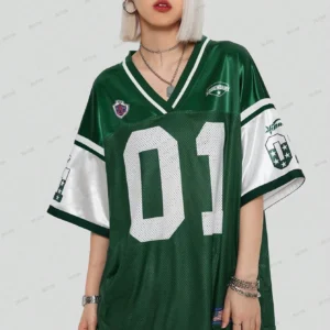2024 Women's Summer Sport Breathable Mesh Number 01 Printed TShirt Fashion Oversized Casual Football Jersey Streetwear Sportwear
