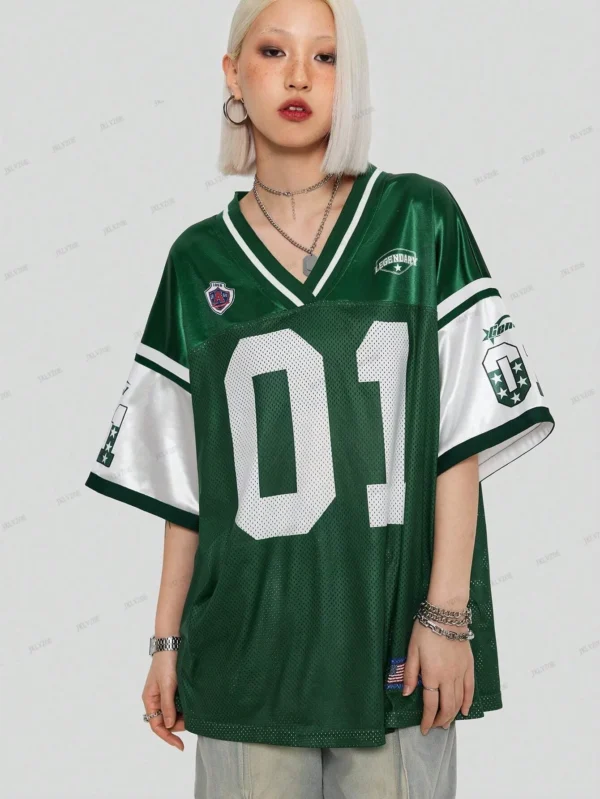 2024 Women's Summer Sport Breathable Mesh Number 01 Printed TShirt Fashion Oversized Casual Football Jersey Streetwear Sportwear