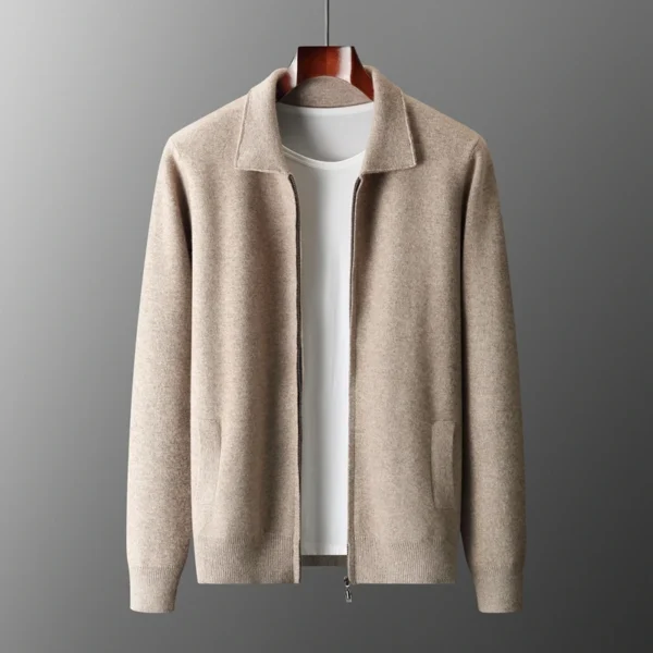 6-color autumn and winter new 2023 men's 100% cashmere cardigan sweater casual knitted lapel men's business sweater Solid color - Image 4