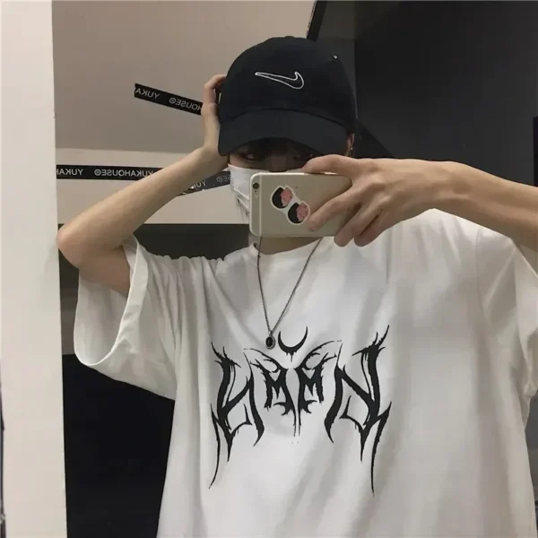 Hip-Hop Women T-Shirt Loose Punk Letter Print Tops Tee Black T-shirt Top Y2k Oversized Female T-shirt 90s Graphic Cute - Image 2