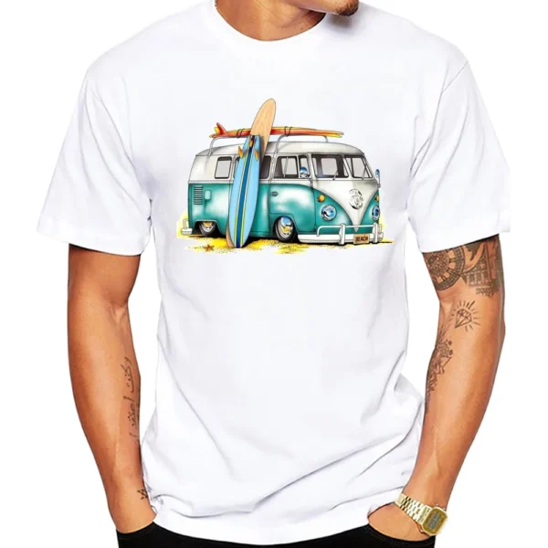 AMEITTE Miami Beach Scene Cars Men T Shirt Graphic Vintage Beach Bus Surf Sport Cloth Retro Surfing Board Tops SUP Fans Boy Tees - Image 3