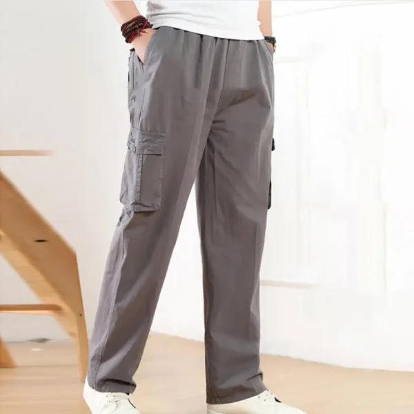 2023 Men's Casual Cargo Cotton Pants Men Pocket Loose Straight Pants Elastic Work Trousers Brand Fit Joggers Male Large Size - Image 3