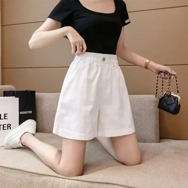 Korean Fashion Women's Shorts 2024 Summer Casual White Denim Shorts Female Elastic Waist Loose Cotton Shorts for Women - Image 4