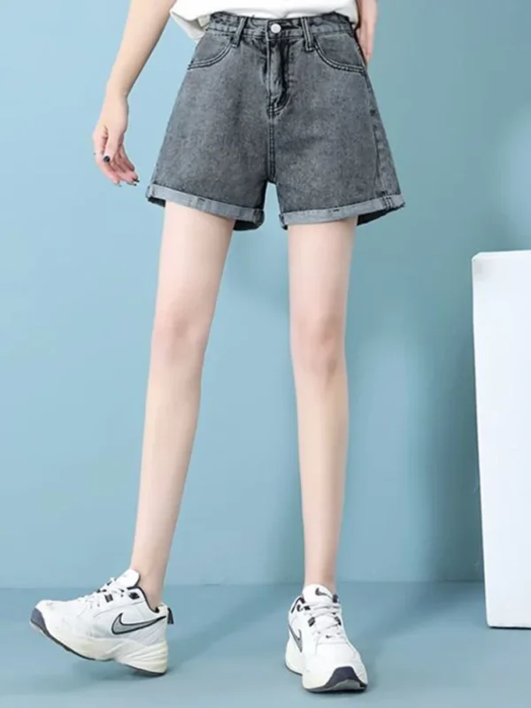 2024 Summer Women's High Waist Denim Shorts Casual Aesthetic Clothes Plus Size Y2k Pants Streetwear Button Wide Leg Short Jeans - Image 5
