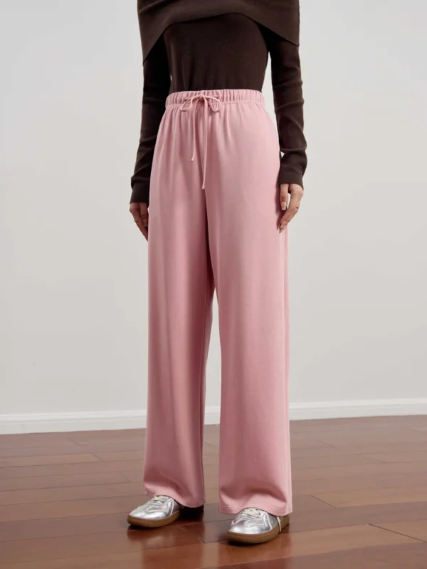 DUSHU Casual Long and Short Code Elastic Waist Design Loose Straight Leg Pants for Women Autumn New All-match Solid Color Pants - Image 2