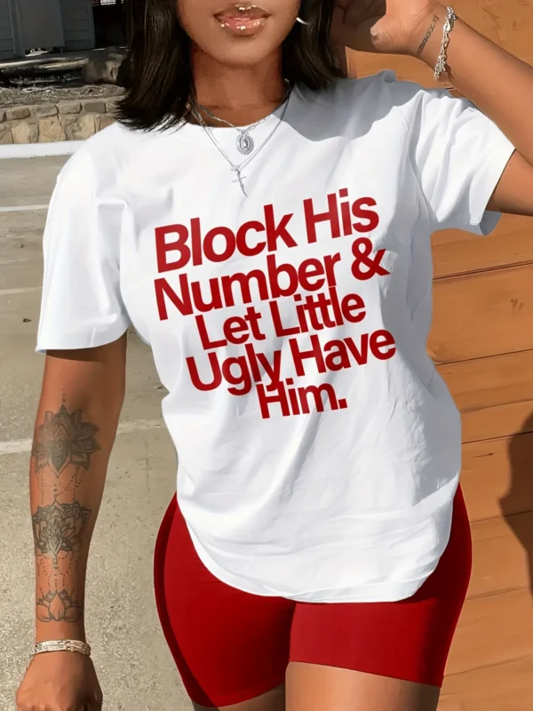 Simple Letter Print T-shirt Casual Crew Neck Short Sleeve Summer T-shirt Women's Clothing Cartoon Casual Top Tees Clothes - Image 4