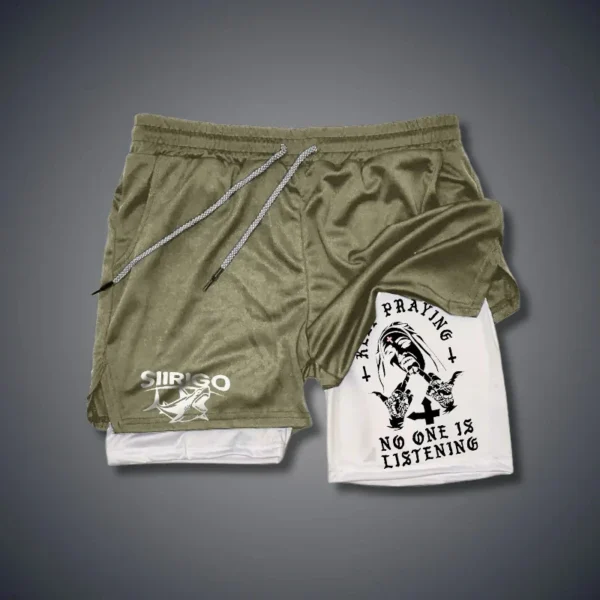 New Summer Trendy Casual Shorts Pattern Printed Double layered Sports Pants 2-in-1 Men's Outdoor Running Shorts - Image 4