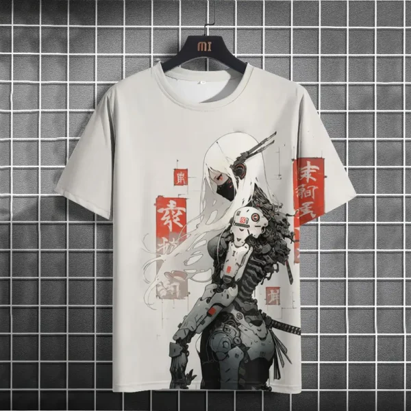 Japanese T Shirt For Men Mechanical Character Graphic Shirts Casual O-neck Short Sleeve Print Tees Oversized Men's Clothing Tops - Image 3
