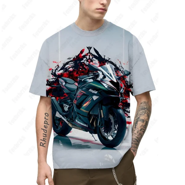 2024 New Versatile Kawasakis Motorcycle Short-sleeved T-shirt Pure Casual Cycling Clothing Summer Racing Half-sleeve - Image 5